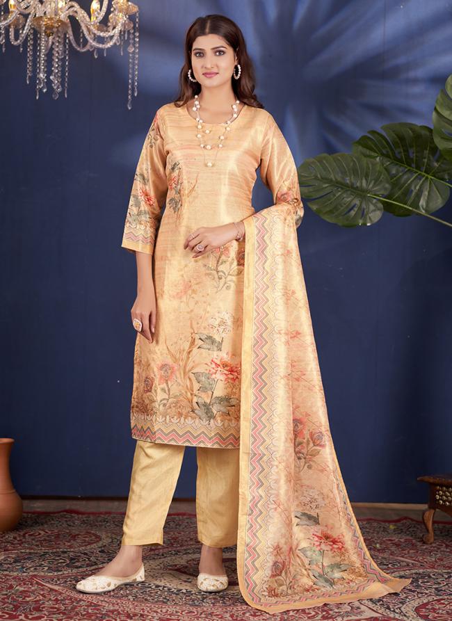 Shimmer Yellow Festival Wear Printed Readymade Straight Suit